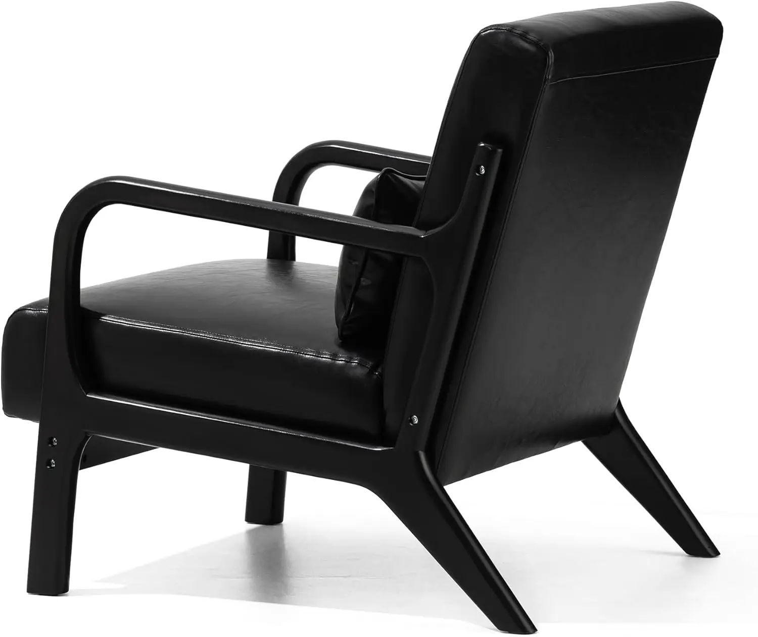 Fauteuil d'appoint noir du milieu du siècle, fauteuil de lecture simple, chaise longue en cuir PU avec cadre en bois de caoutchouc pour brochure, 2 ensembles