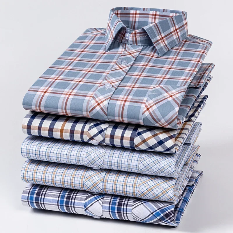 Fashion Korean Popular Clothes 100% cotton Thin Long Sleeve Shits for Man Slim Fit Casual Plain Shirt Plaid Office Designer Tops