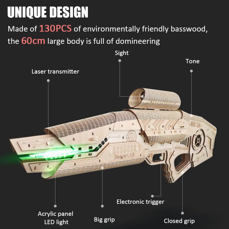 3d Houten Puzzels 130 Stuks Diy Houten Pistool Puzzels Model Bouwkits Tieners Laser Machinepistool Speelgoed Ornamenten Toekomst Interstellaire