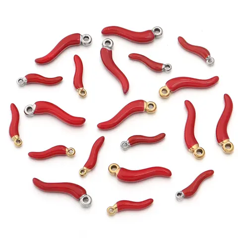 4pcs Stainless Steel Red Pepper Charms Cute Enamel Chili Pendant For Jewelry Making DIY Necklace Pendants Keychain Accessories