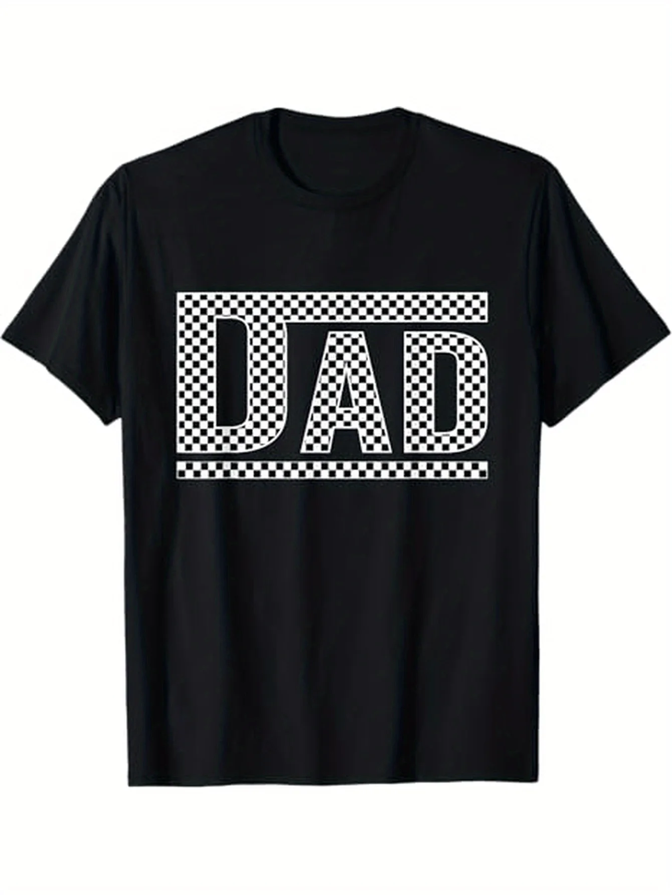 Dad Checkered Pattern T-Shirt for Men - 100% Cotton Casual Short Sleeve Round Neck Tee, All-Season Comfort, No Bra Pad, Regular