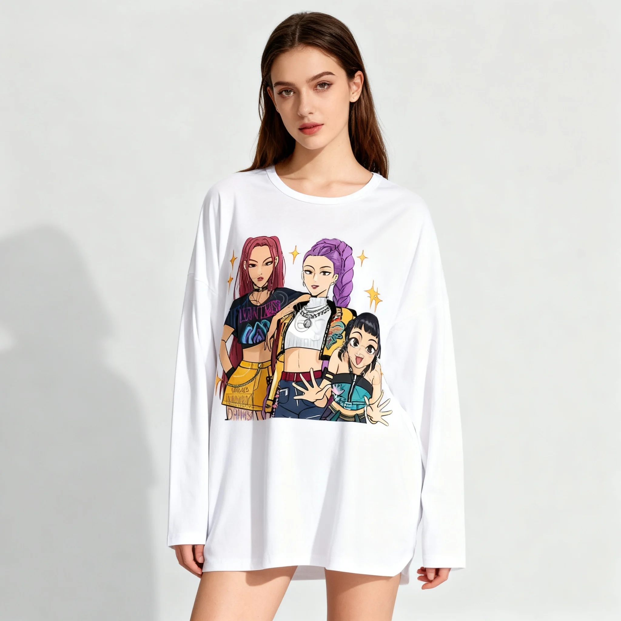 

Spring and Autumn Long Sleeved T-shirt KPOP Witch Hunting Team Tiger 3D Fashion Street Oversized Women Adult Children Same Style