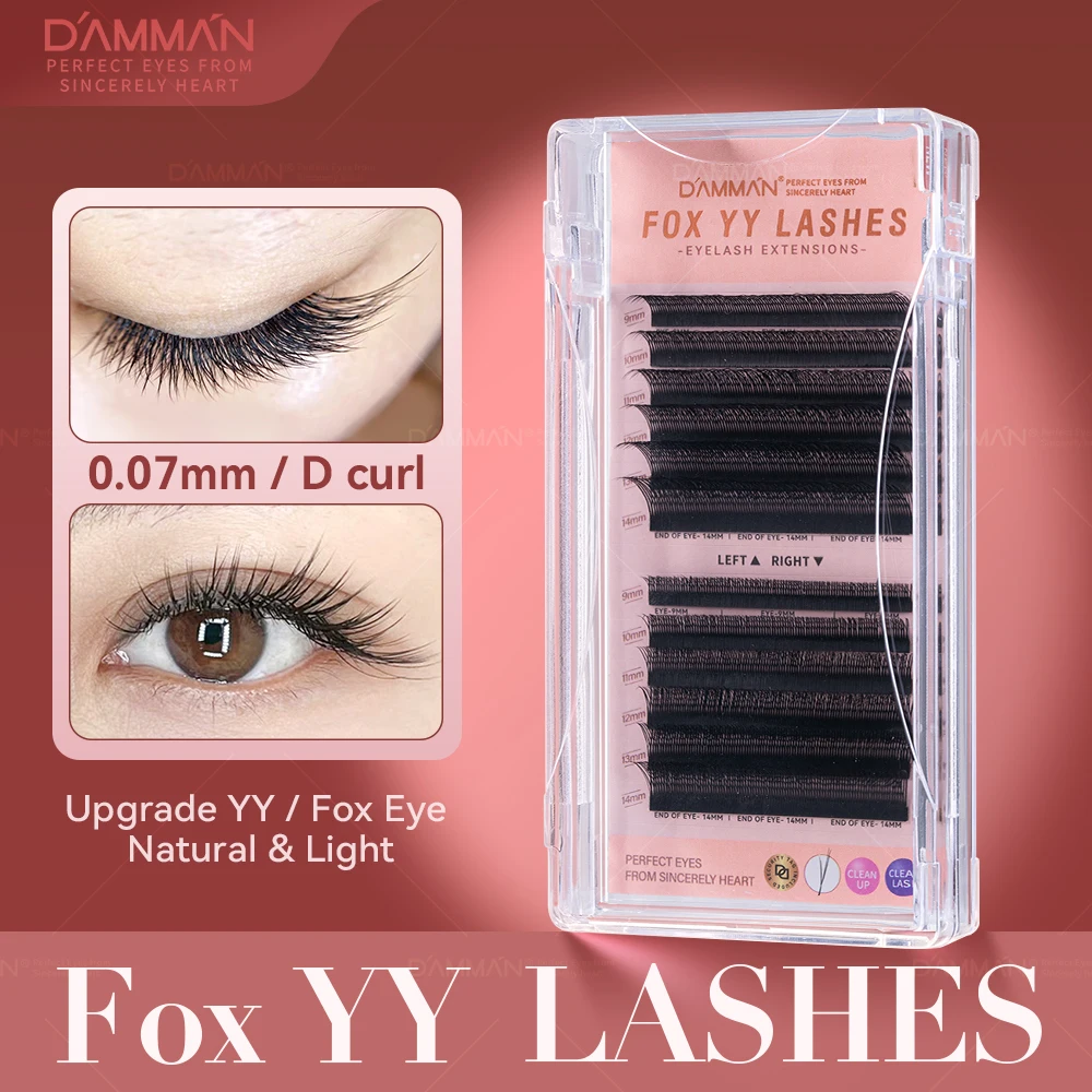 DAMMAN Slant Flying YY Shaped Eyelashes Extensions Mix 9-14mm Left and Right Double Tips Matte Black False Lashes For Salon Use