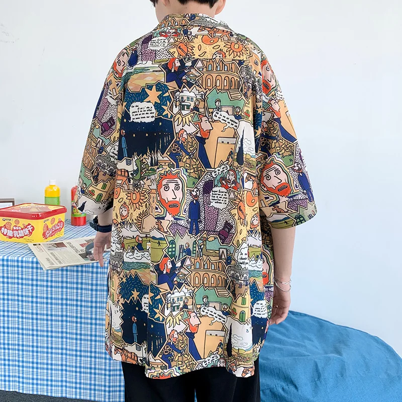 Chemise boutonnée imprimée de dessin animé pour hommes, chemise de plage hawaïenne à manches courtes, chemise à la mode, été, nouveau, Y2K