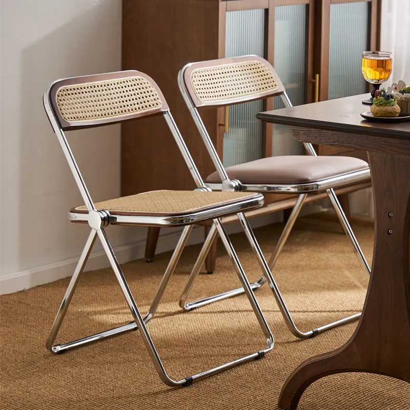 Folding rattan dining chairs wood medieval light luxury dining chairs set of 2 backrest chaise de salle à manger home furniture