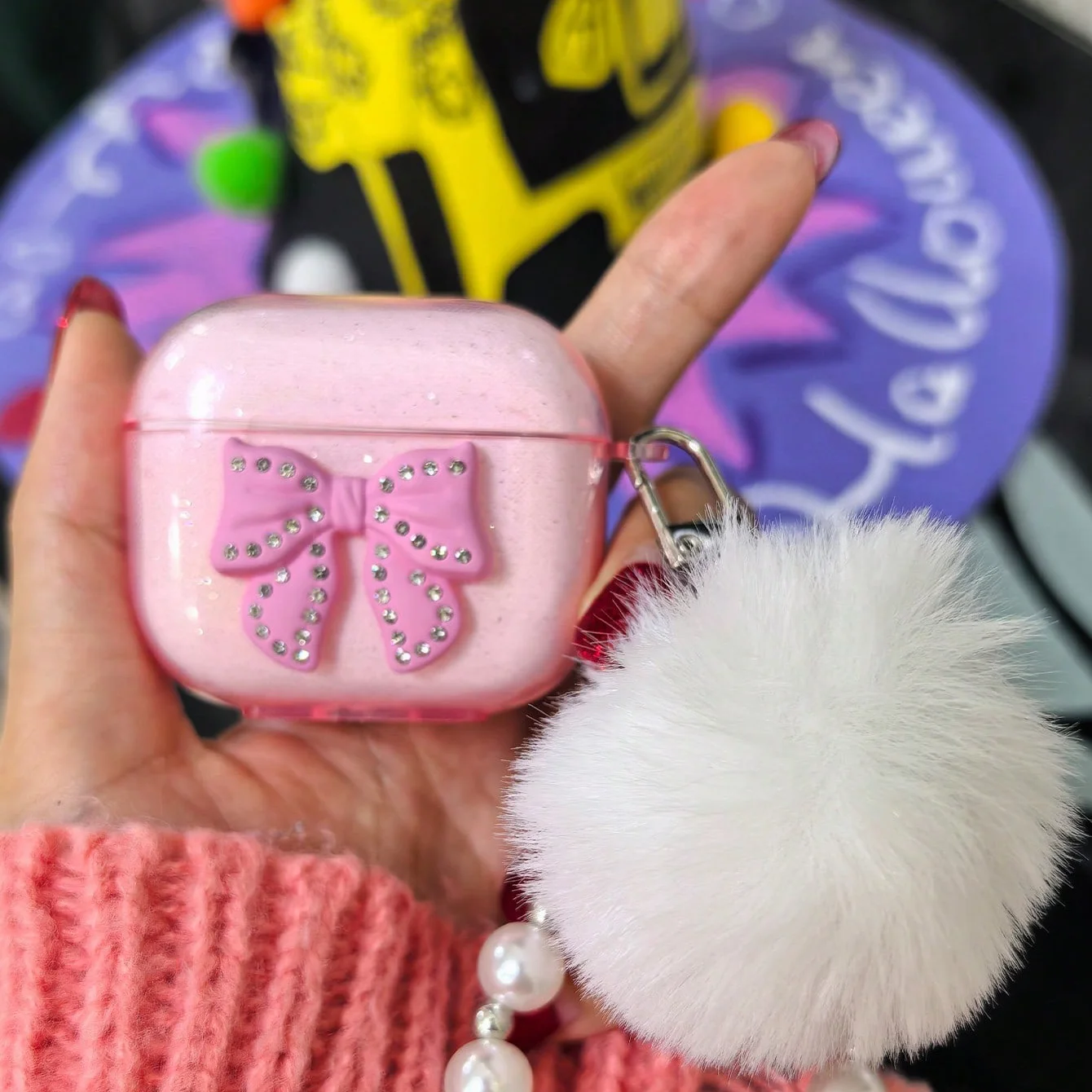 Niedliche Glitzer-Schleifen-Kristall-Kopfhörerhülle für Apple Airpods Pro 3/Pro 2/Pro, Schutzhülle für Airpods 5/4/3/2/1 – Detail 4