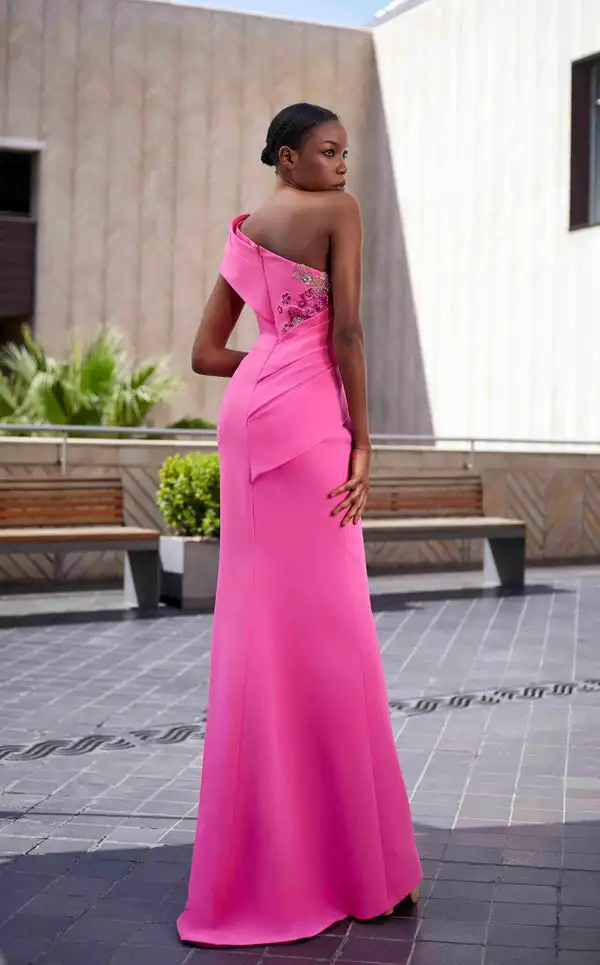 Customized Modern Style Jersey Sequined Flower Pleat A-line One-shoulder Long Dresses Bespoke Occasion Dresses Exquisite Fashion