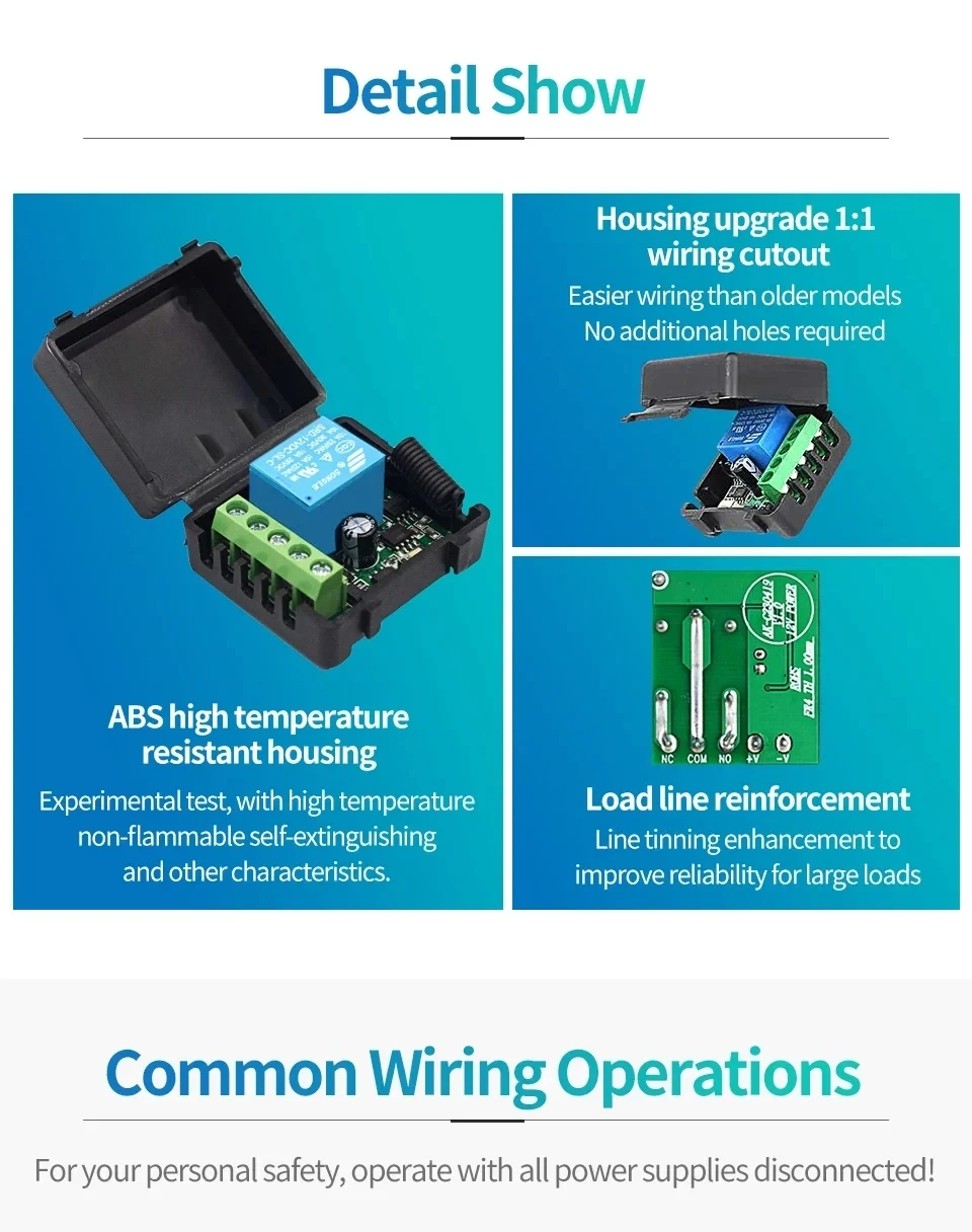 DC 12V 433Mhz RF ワイヤレスリモコンスイッチリレー 1CH 多機能受信機モジュールガレージカーテンモーターライトコントロール DIY