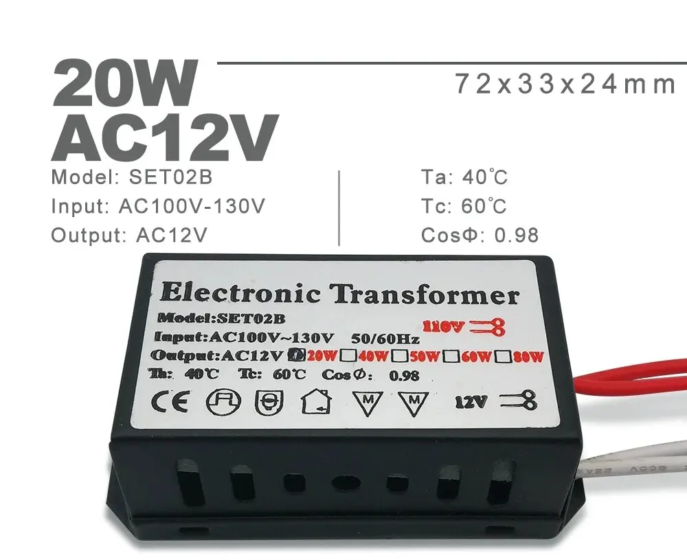 AC 12V Power Driver Electronic Ballast Transformer for Halogen Bulb Input AC 100V 120V To AC12V 60W  AC Power Supply Accessories