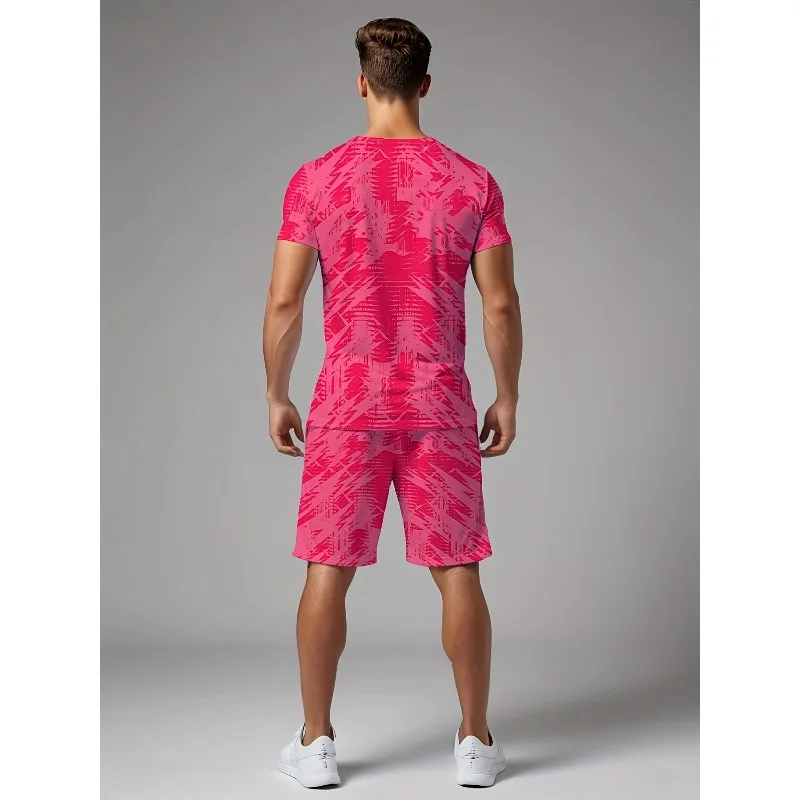 2025 Men's Summer 3D Printed Round Neck Short Sleeved T-shirt and Shorts Set for Daily Leisure, Sports, Breathable Street Wear