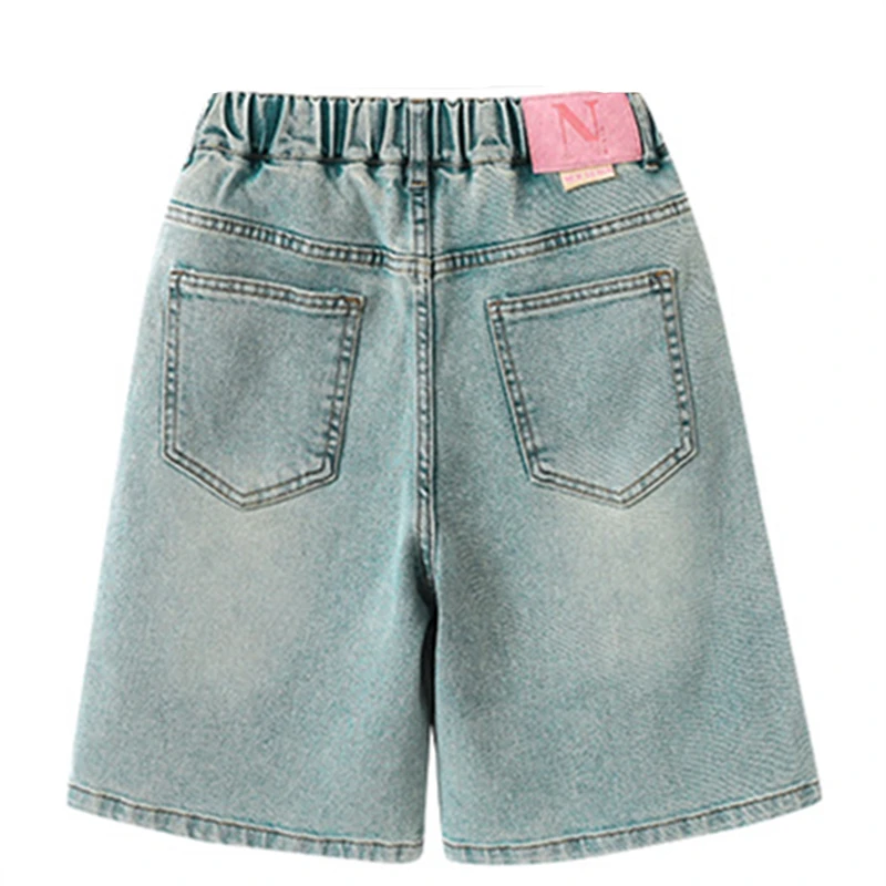 أنيق الأطفال الصيف الدنيم السراويل مع الرسومات للمراهقات فضفاضة تناسب الركبة طول Capris السراويل الاطفال شورت جينز غير رسمي