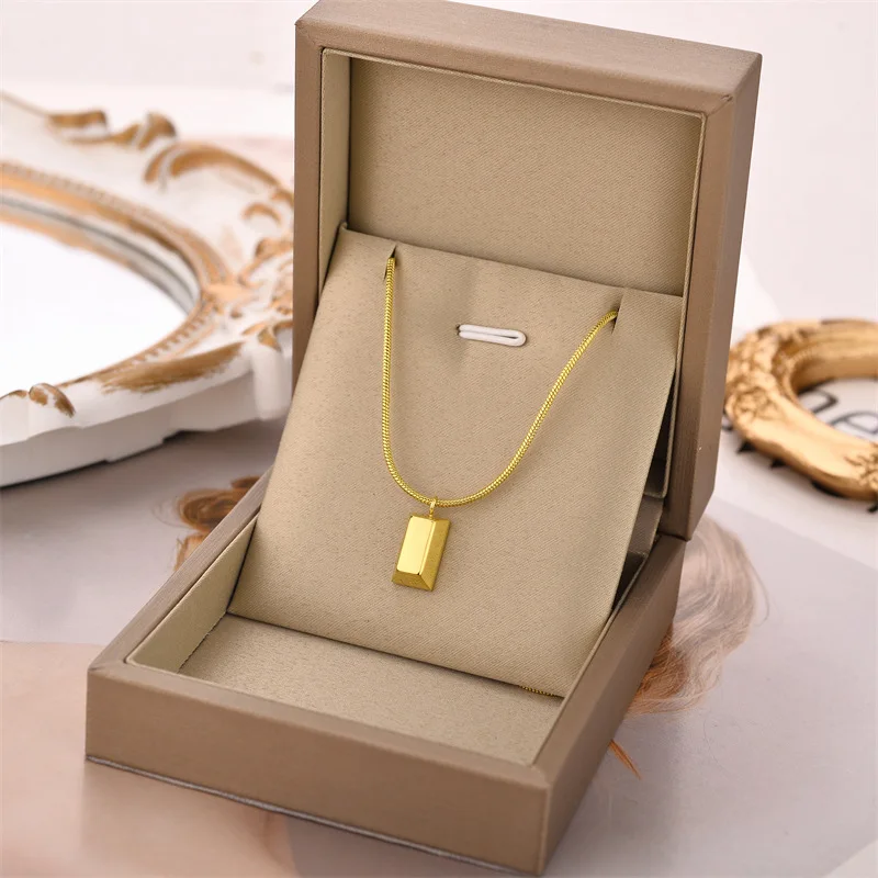 316L Stainless Steel New Fashion Upscale Jewelry Gold Color Brick Shape Charm Snake Chain Choker Necklaces Pendants For Women