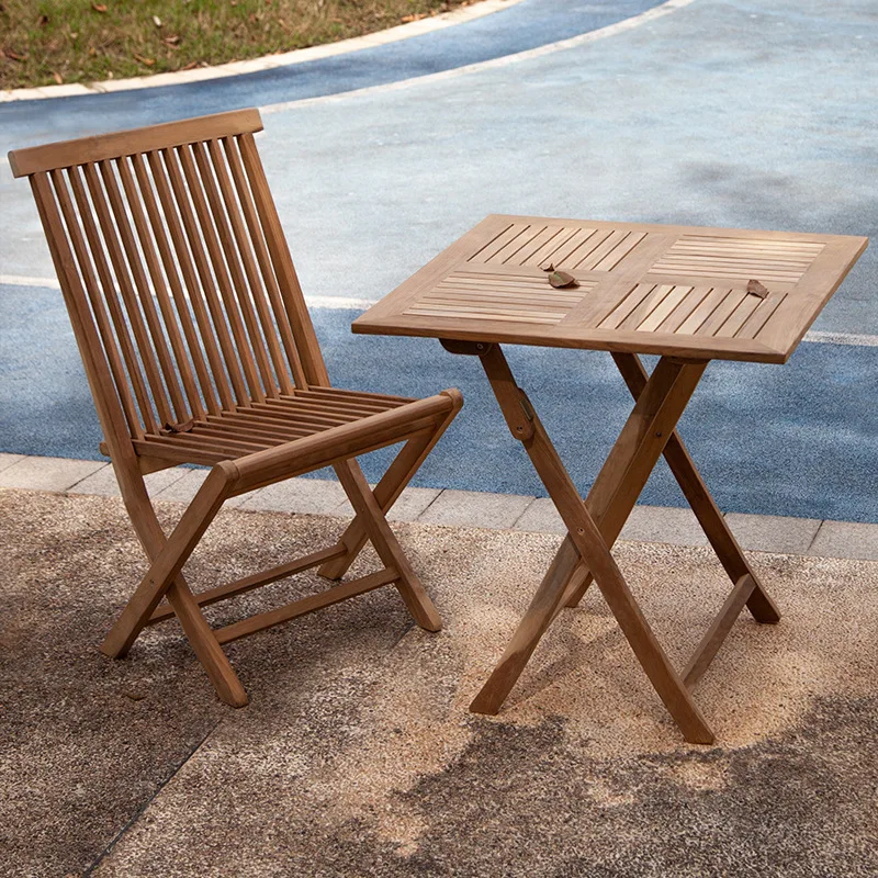 Folding lunch break backrest beach lounge chair solid wood outdoor teak dining chair simple family dining table courtyard balcon