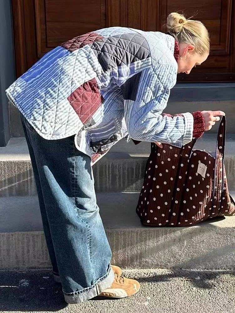 سترة نسائية جديدة ذات ياقة واقفة متعددة الاستخدامات على الطراز الأوروبي والأمريكي مطبوعة من القطن المبطن غير الرسمي