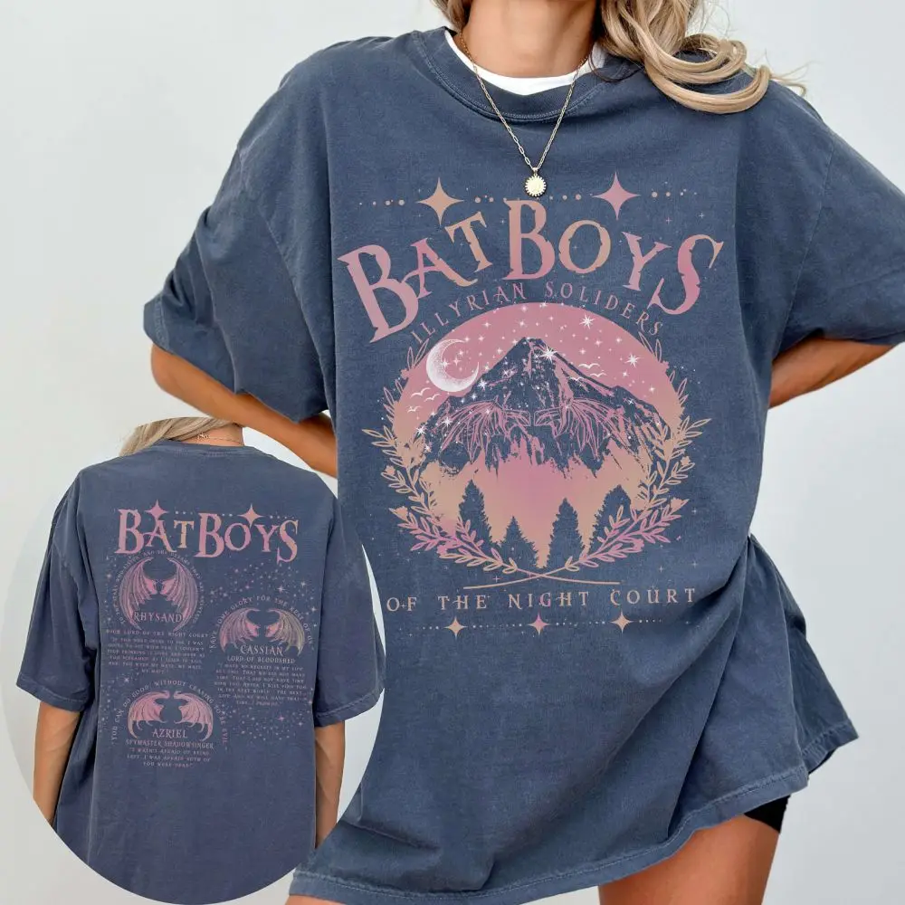 ACOTAR Bat Boys Shirt Sarah J Maas Book Boyfriend Night Court 100% Cotton Loose Retro Shirt Unisex Tee Fantasy Apparel Y2K Top