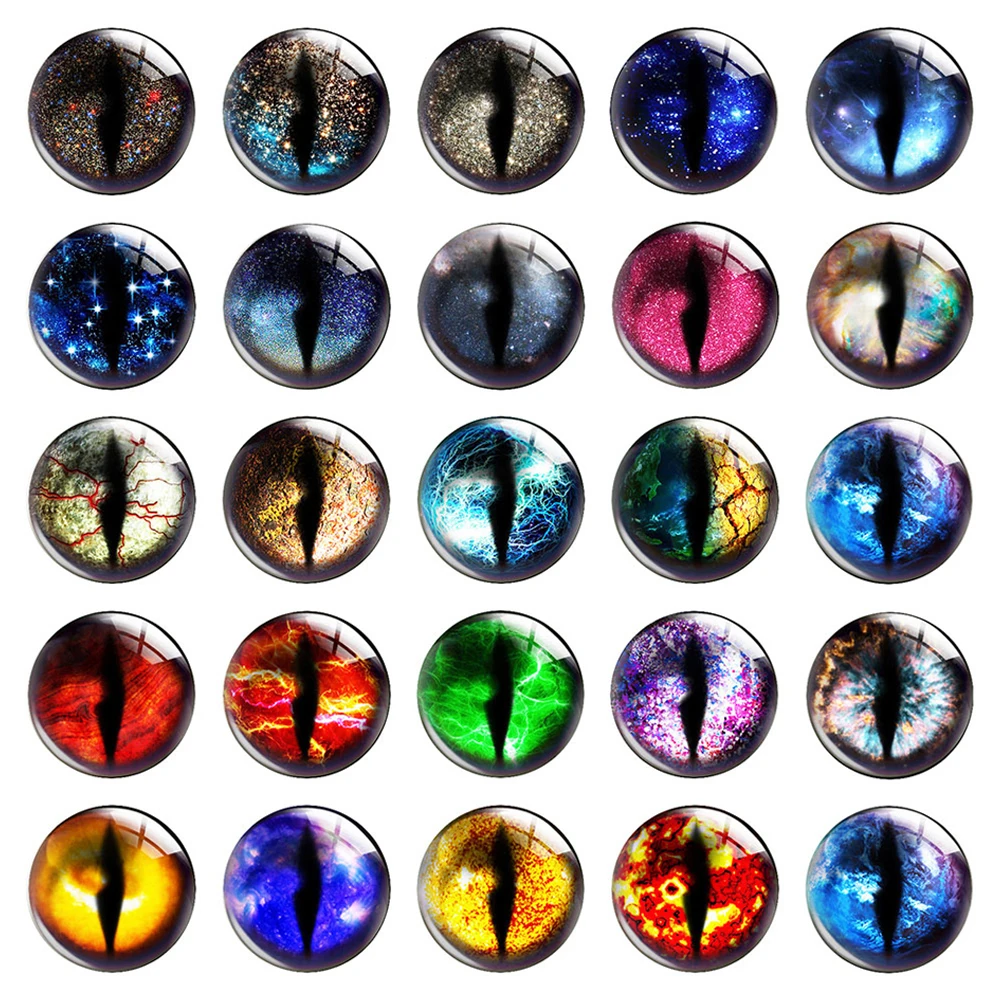 Handmade Sparkling Doll Eyes Chips Dragon Horse Dinosaur Animals Photo Glass Cabochons Charms DIY Jewelry Making Accessories