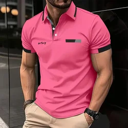 Polo de manga corta a rayas con solapa para hombre, ropa de verano para exteriores, Color Block