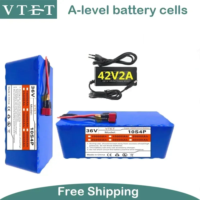 2024 New 36V 10S4P XT60 40Ah Battery Pack 1000W High Power Battery High Quality 18650 Battery BMS+42V Charger DIY Production