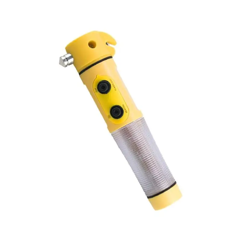 Marteau de sécurité de voiture multifonction jaune avec lampe de poche – Outil d'urgence pour une évasion automobile et une utilisation nocturne