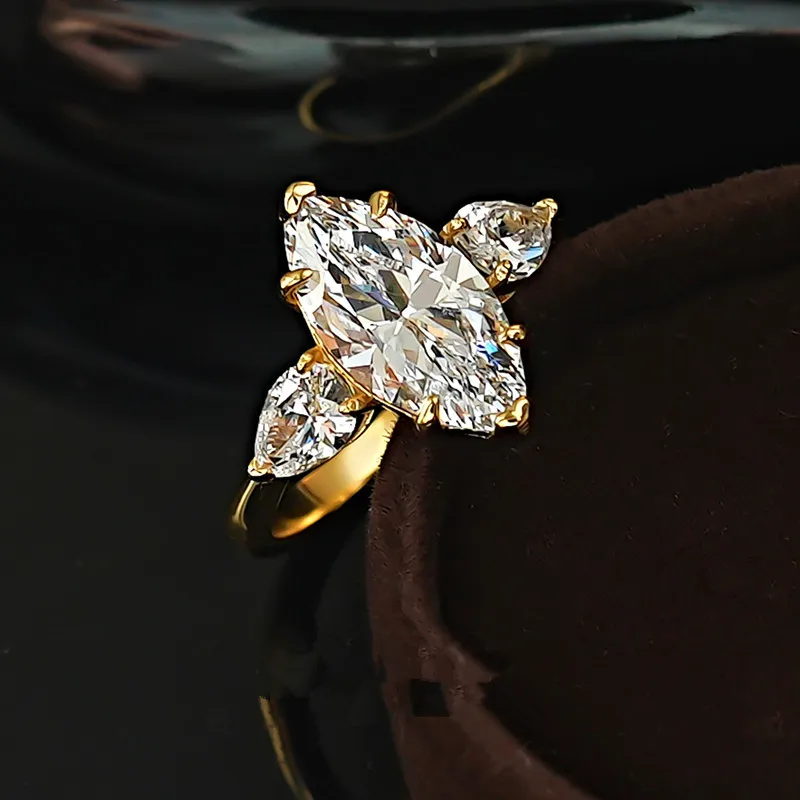 

Luxury 24K 9999 Pure Gold real gold platinum PT950 Women's Three Stone Horse Eye Diamond Ring