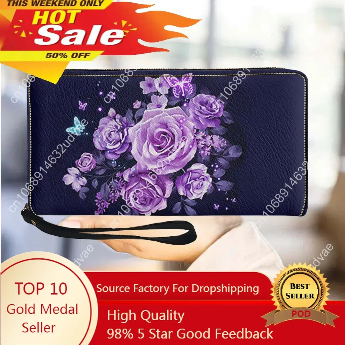 Cartera de cuero de lujo con diseño de rosa de flores coloridas para mujer, billetera delgada de viaje informal con cremallera, monedero ligero para niñas