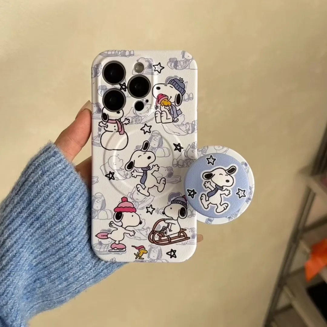 لطيف الفول السوداني سنوبي تشارلي براون Magsafe شحن لاسلكي جراب هاتف آيفون 13 14 15 16 برو ماكس مضحك سنوبي حامل مغناطيسي