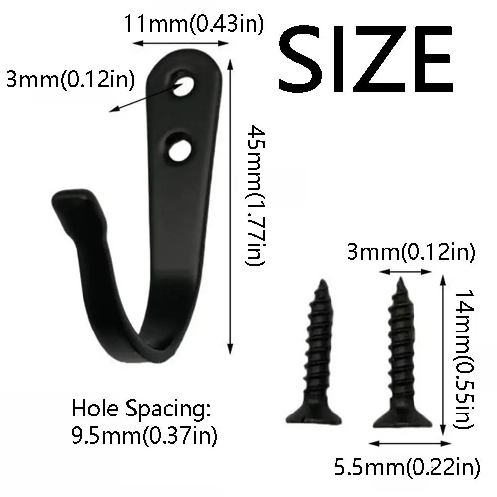 10Pcs Retro Style Wall Mounted Coat Hooks Iron Household Clothes Storage Rack Rustproof Metal Wall Hanging Hook Bathroom Use