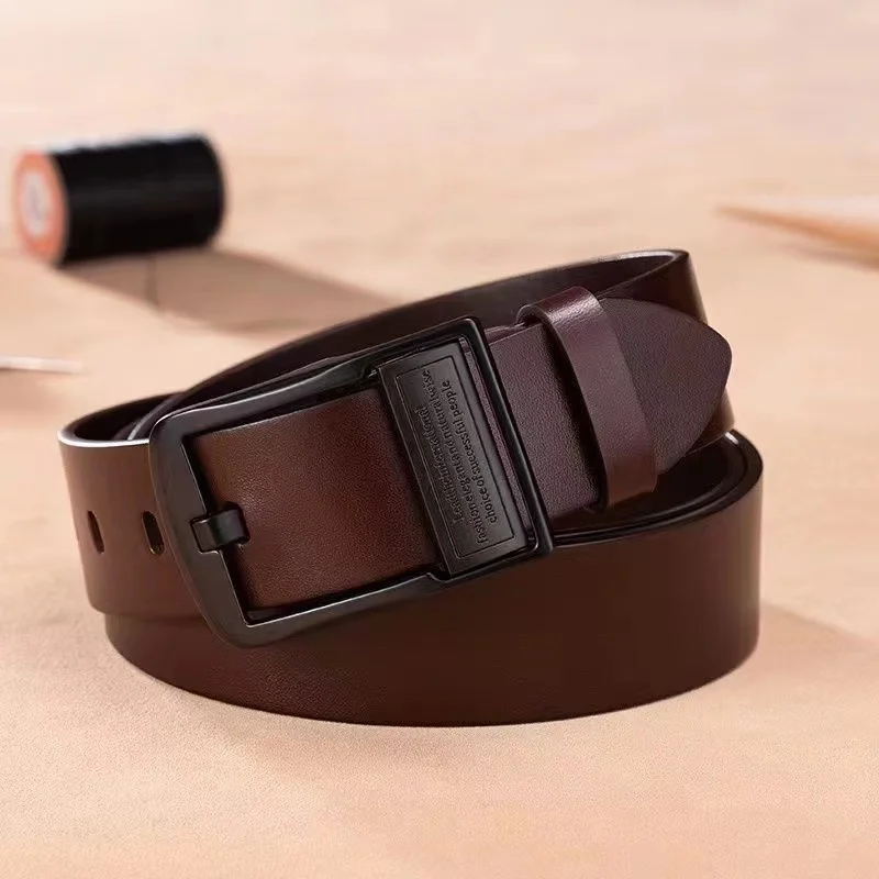 Ceinture en cuir de vachette pour hommes, broche en alliage métallique, sangle de taille décontractée, marque de luxe adulte, jeans d'affaires, nouvelle mode