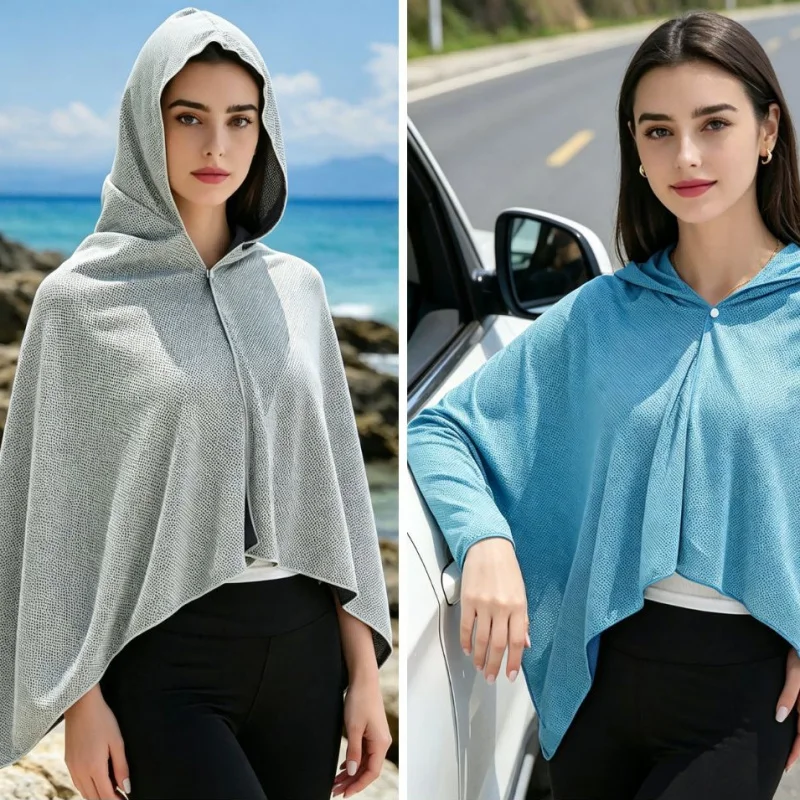 Quick Drying Cooling Hoodie Towel Summer Outdoor Sun Protection Shawl Beach Sunshade Absorbent Cape for Outdoor  UV Protection