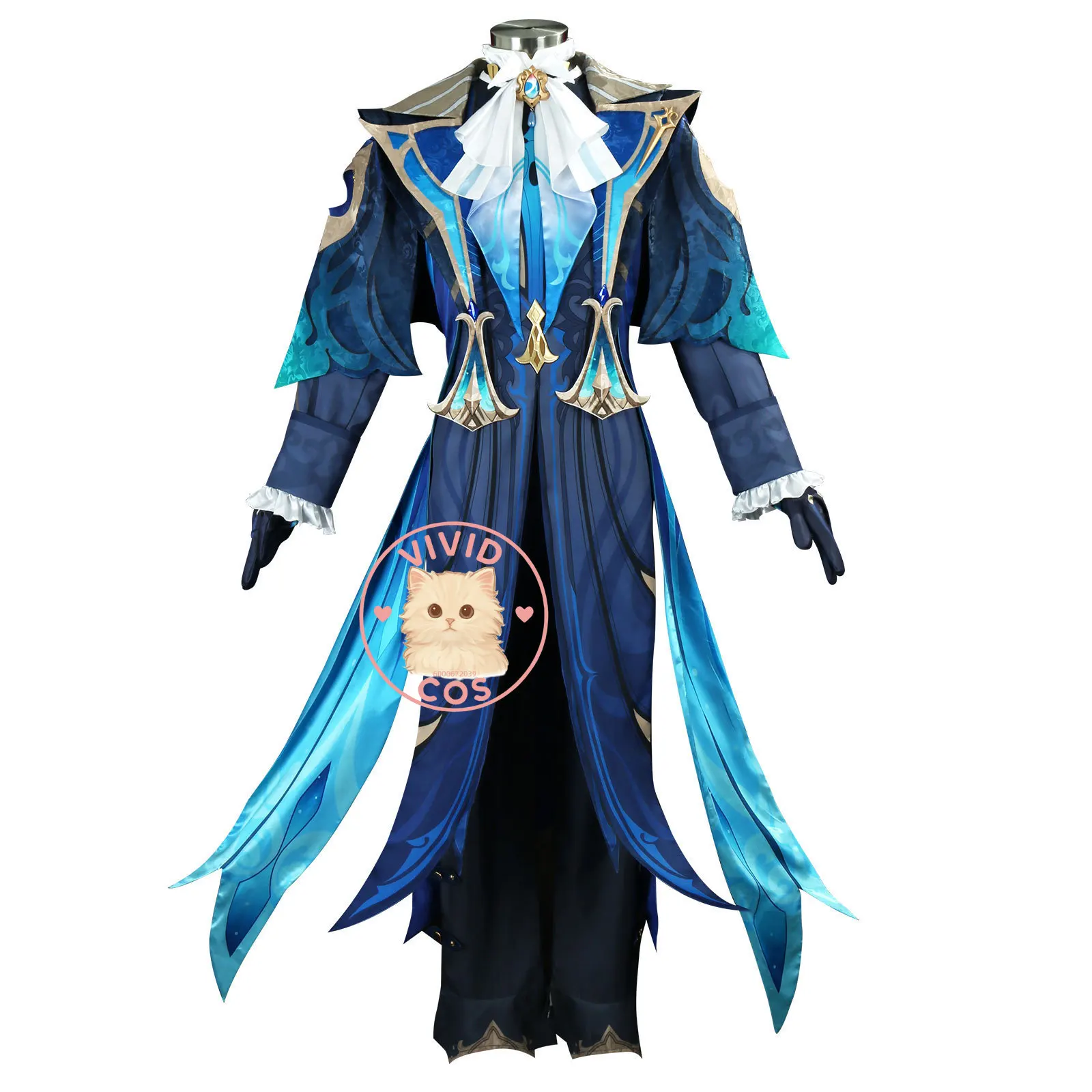 Популярная игра Genshin Impact, карнавальный костюм, аниме Neuvillette, наряд для ролевых игр, мужская синяя униформа, костюм для Comic Con на Хэллоуин