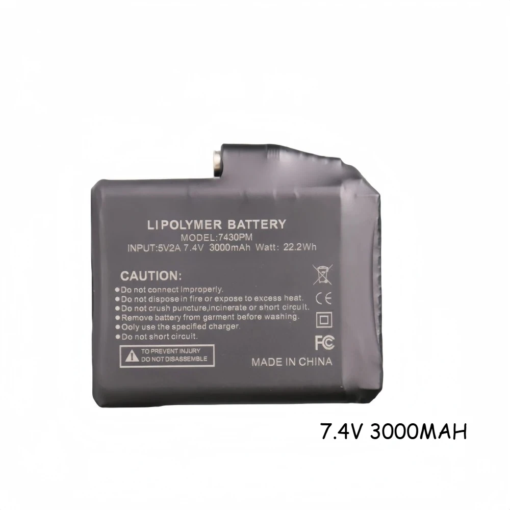 

7.4V 3000mAh Rechargeable Lithium Battery22.2Wh Long Lasting Power Bank for Heated Vest , Gloves, Socks, Jacket, Winter Gear