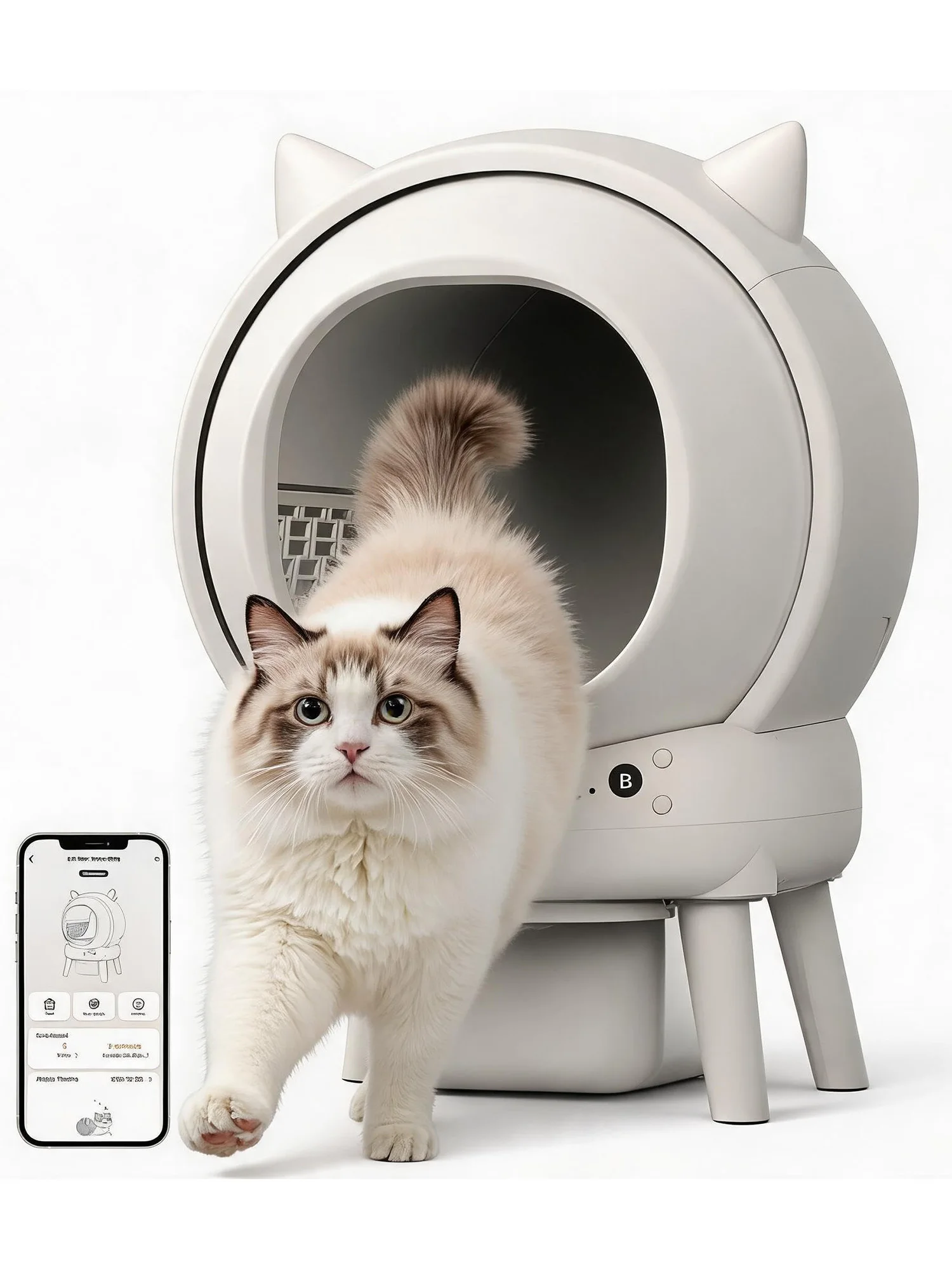Selbstreinigende automatische Katzentoilette, App-gesteuerte 2,4-GHz-WiFi-gesteuerte geschlossene Katzentoilette mit 9 Sicherheitssensoren und Anti-Klemmschutz für Haushalte mit mehreren Katzen.