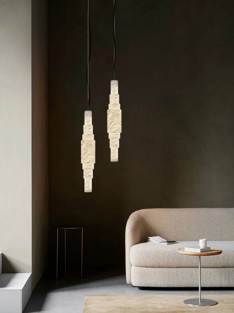 2025 Luxury Natural Marble LED Pendant - Alabaster Suspension Light for Dining Room, Modern Dimmable Chandelier