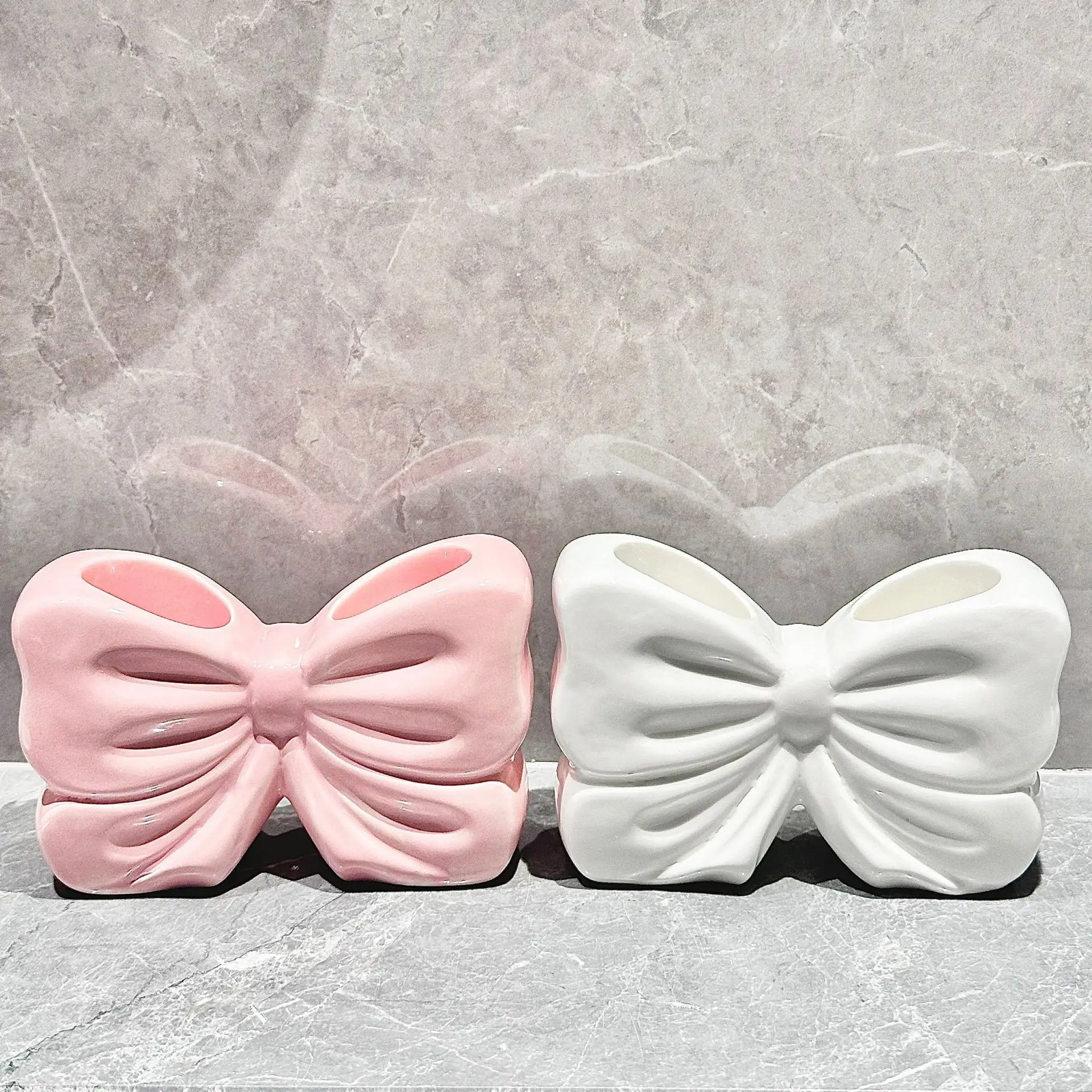 Ceramic Bow Toothbrush Holder Ornament Bathroom Sink Toothbrush Toothpaste Ceramic Storage Rack Bathroom Accessories