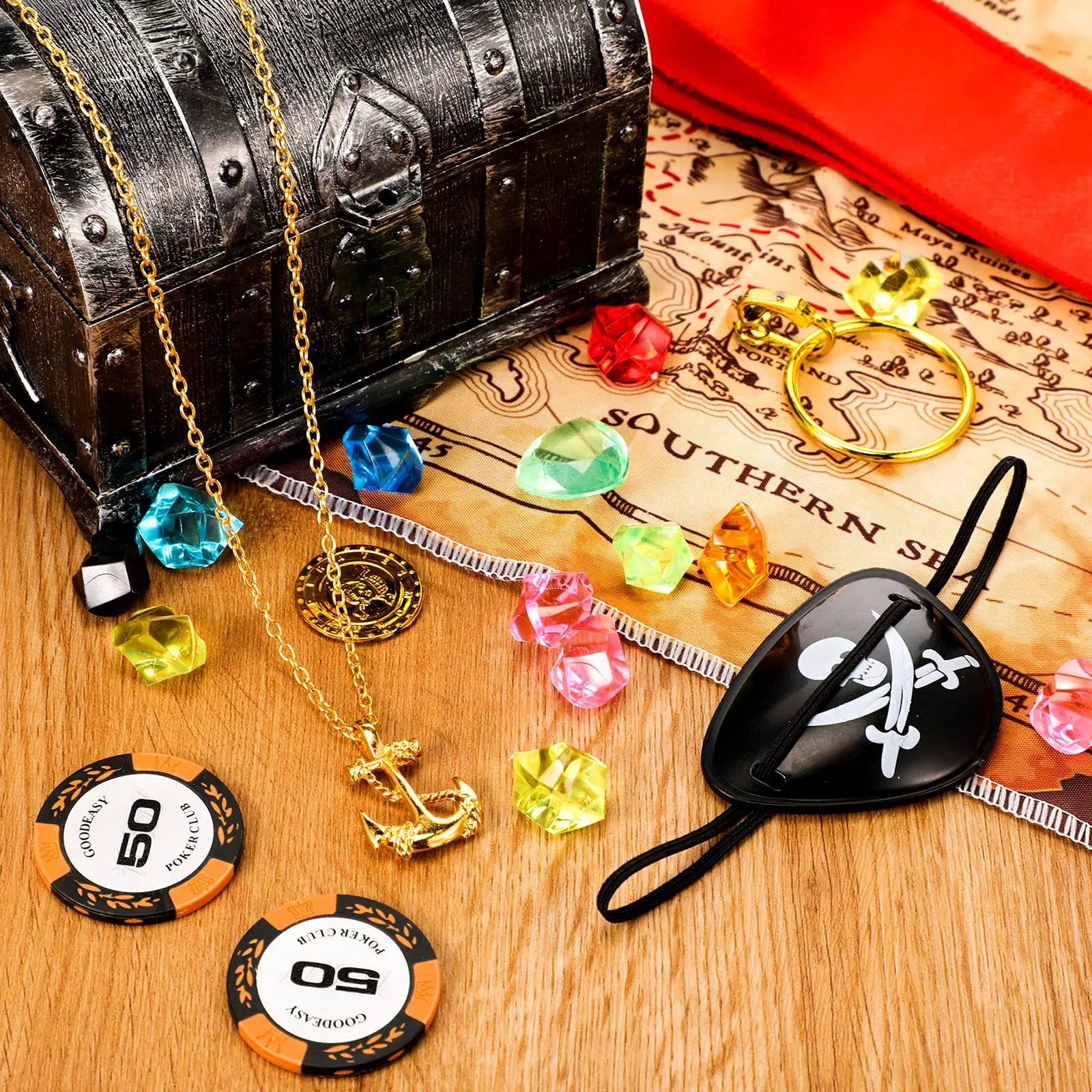 Halloween Costume Party Pirate Pendant Eye Patch Hood Earrings Compass Captain Bracelet Skeleton Props 4pcs Kids Gift