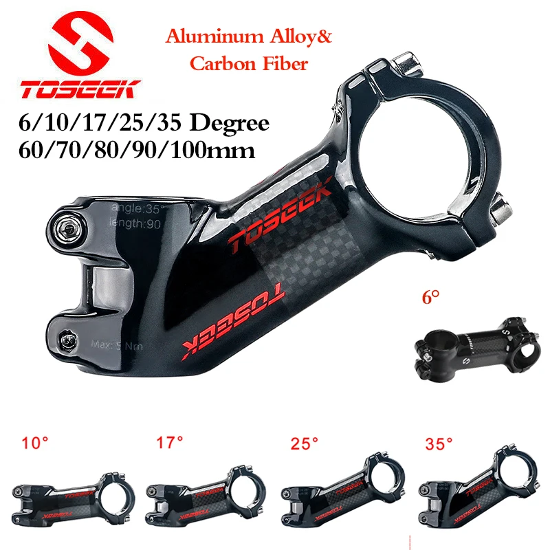 Toseek Ultralight Fiets Stuurpen 6/10/17/25/35 Graden Carbon Legering Fiets Stuurpen 60/70/80/90/100Mm Road Mtb Stuurpen Aluminium