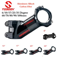 Toseek-vástago de bicicleta ultraligero, aleación de carbono de 6/10/17/25/35 grados, 60/70/80/90/100mm, vástago de manillar de montaña de carretera de aluminio