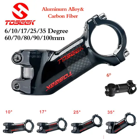 Toseek Ultralight Bicycle Stem 6/10/17/25/35 Degree Carbon Alloy Bike Stem 60/70/80/90/100mm Road MTB Handlebar Stem Aluminum