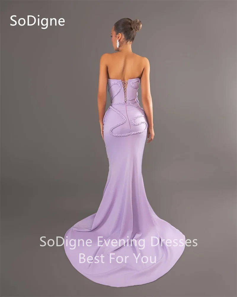 SoDigne فساتين سهرة مثيرة باللون الأرجواني حورية البحر بدون أكمام عناصر منسوجة فساتين حفلات بدون حمالات بطول الأرض 2025 مخصصة