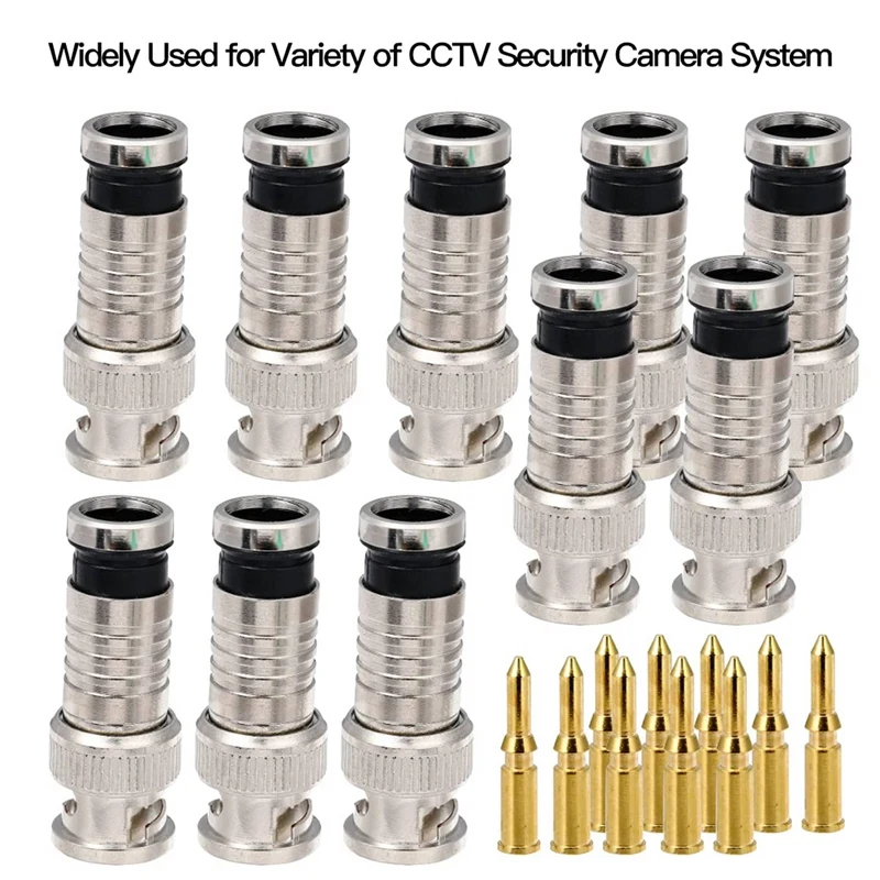 Hot TTKK 40 Pcs BNC Compression Connector 75 Ohm Coupler With Copper Pin For RG58-59 Crimper Video Plug Extension Coaxial Cable