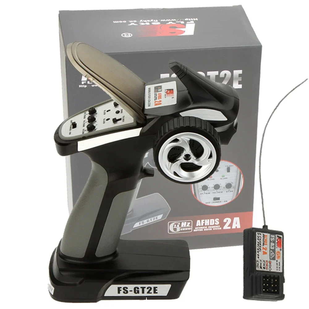 Flysky FS-GT2E 2CH 2.4G AFHDS 2A RC Transmitter Matching FS-A3 Receiver Stable Signal for RC Racing Car Speed Boat Model