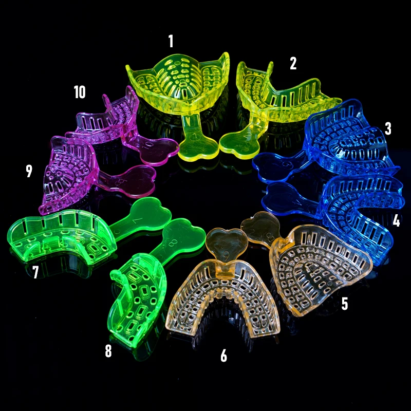 2pcs Colorful Plastic Teeth Holder Trays Dental Impression Trays Dentist Tool Without Mesh Tray Dentistry Lab Material