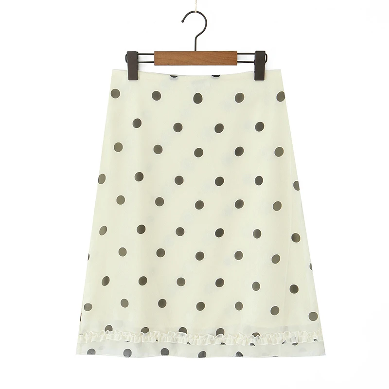 Vintage Versatile Polka Dot Skirt For Girls High Waist A-line Midi Holiday Summer Skirts