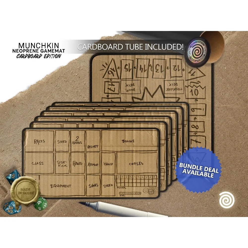 Munchkin Game Playmat Cardboard Sketch Layout Zone‑Divided Play Area Neoprene Game Mat Non‑Slip Desk Mat for Tabletop Card Game