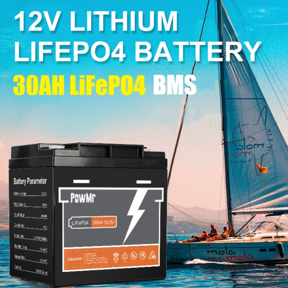 PowMr 30AH 12V LiFePO4 Battery Pack 4000+ Cycles Built-in BMS Lithium Iron Phosphate Home Grade A Cell Solar Storage Batteries