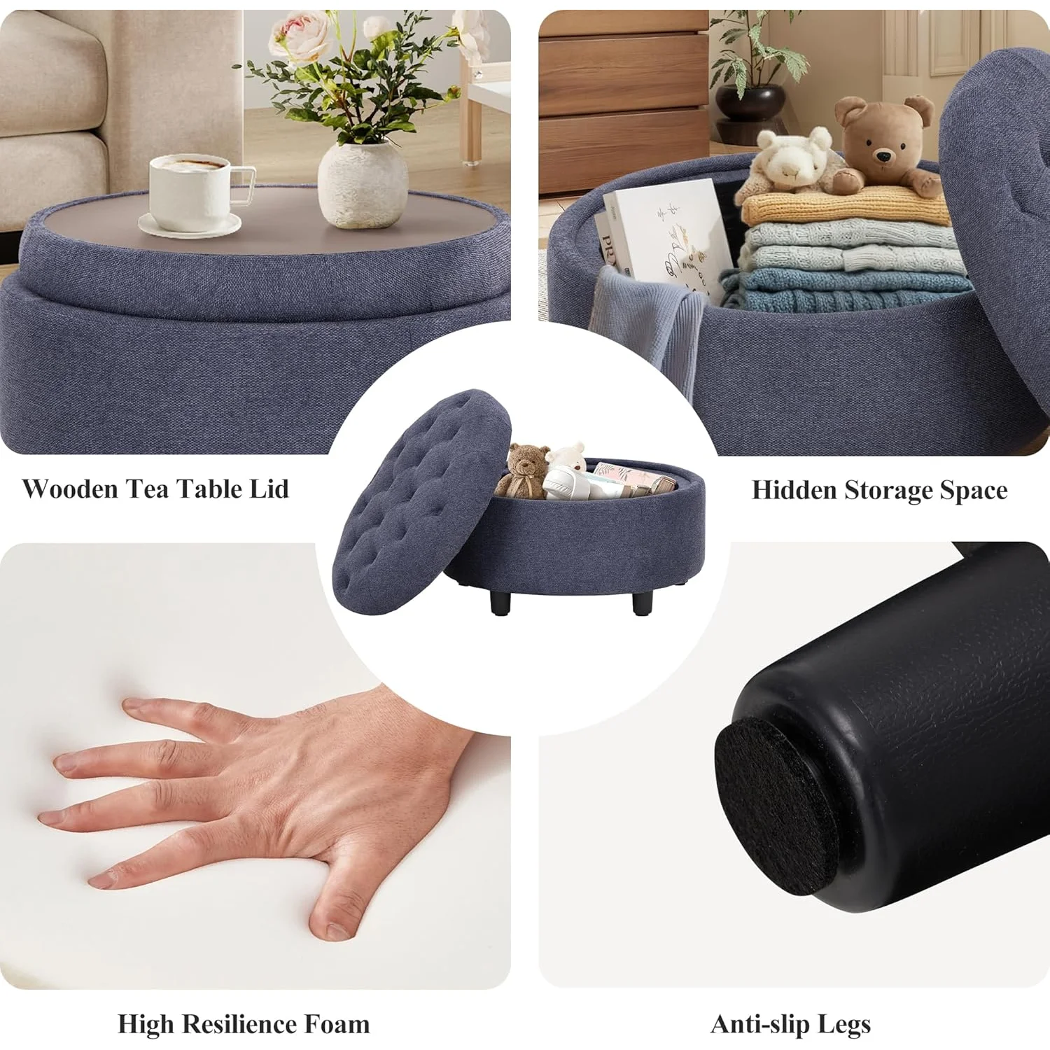 Reversible Tray Lid – Multi-Functional Footrest, Hidden Storage, Sturdy & Stylish Small Coffee Table for Living Room, Bedroom