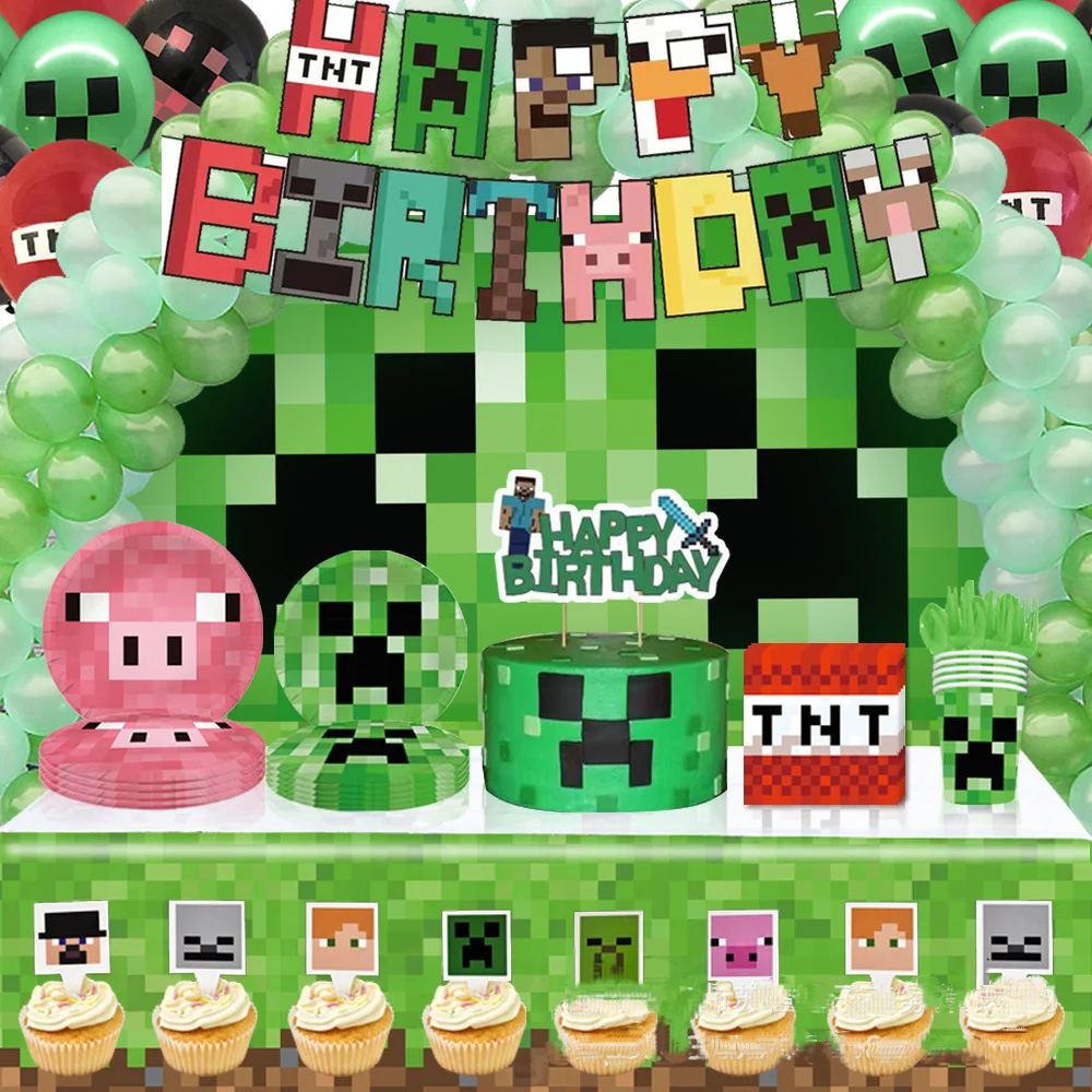 أدوات المائدة المناديل الورقية أكواب لوحات خلفية مفرش المائدة للأطفال حفلة عيد ميلاد زينة حقائب للهدايا بالونات كعكة القبعات العالية