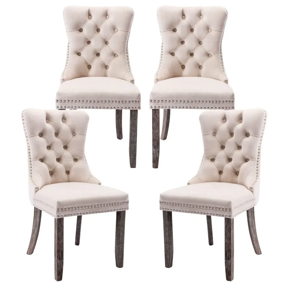 2024 New Velvet Upholstered Dining Chairs Set of 4/6, Wingback Dining Room Chairs with Ring Pull Trim and Button Back