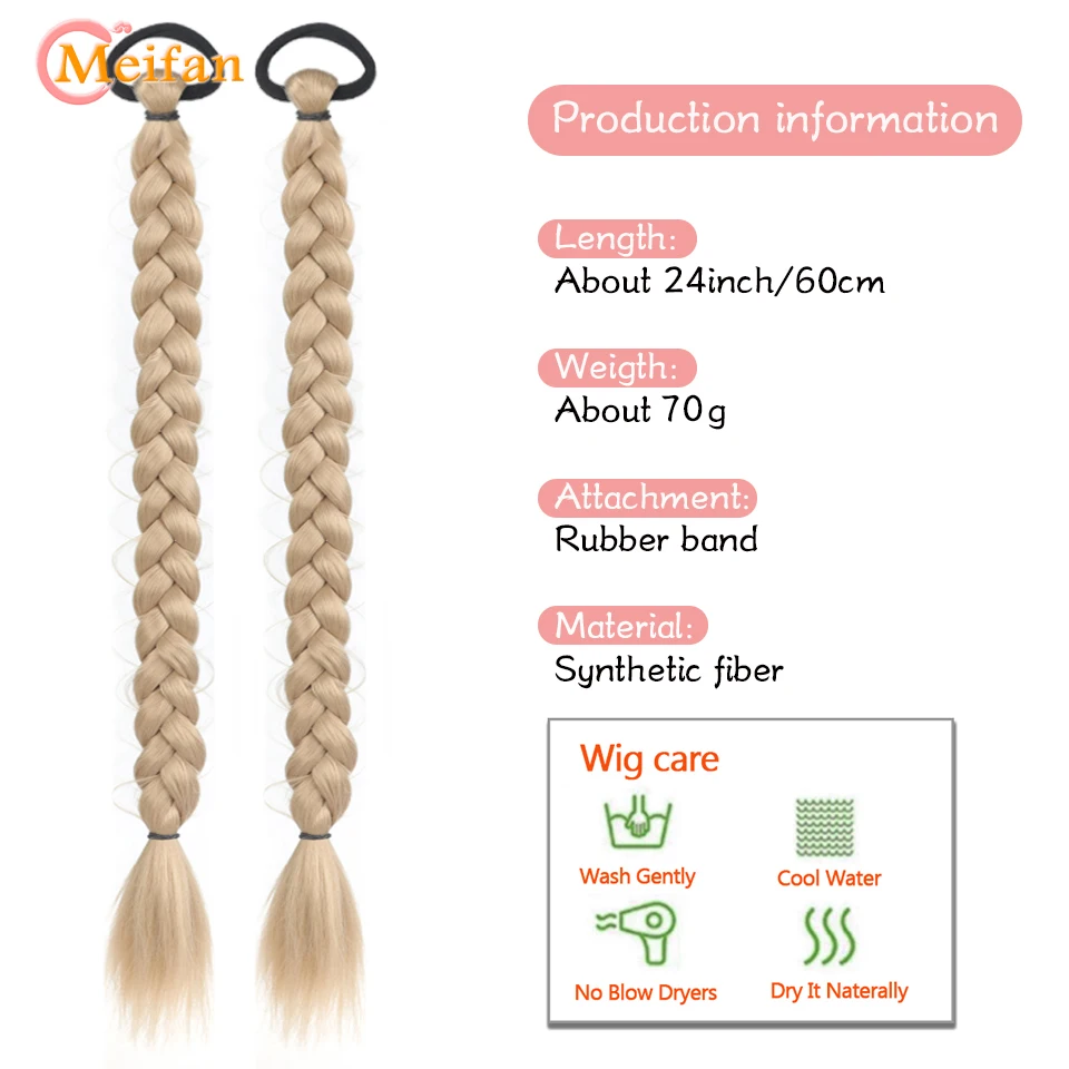 MEIFAN Long Twist Braid Ponytail Extensions With Rubber Band Synthetic 24 Inch Boxing Braided Hair Extensions For Women