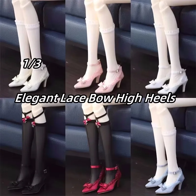 

Туфли для кукол BJD на тонкой подошве с одной пряжкой, из натурального шелка, с бантом, на высоком каблуке, для девочек, 1/3, элегантные, с острым носком, красные, черные, подарки, аксессуары для кукол